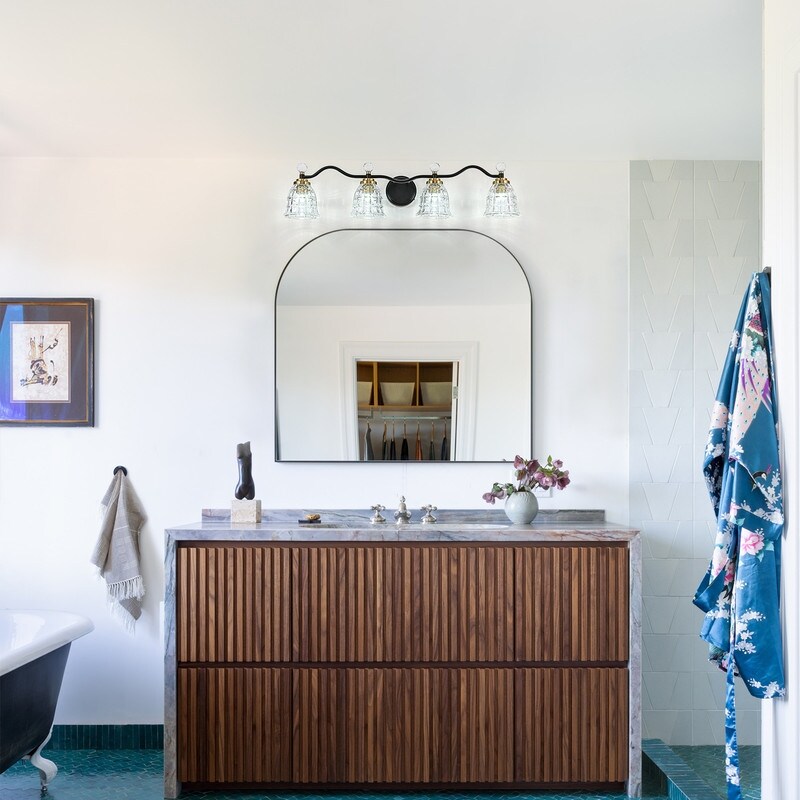 Luminaires de salle de bain modernes Ora à intensité variable, noirs et dorés