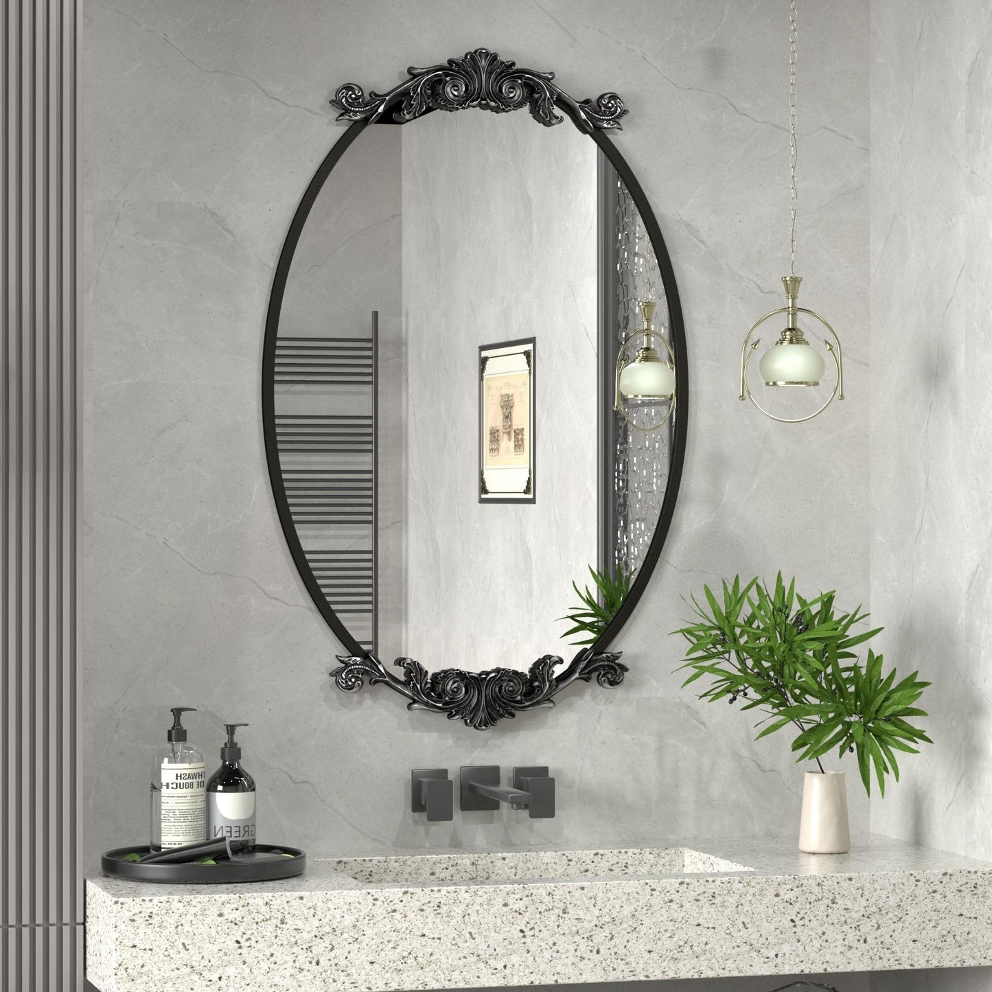 Miroir mural ovale vintage baroque orné
