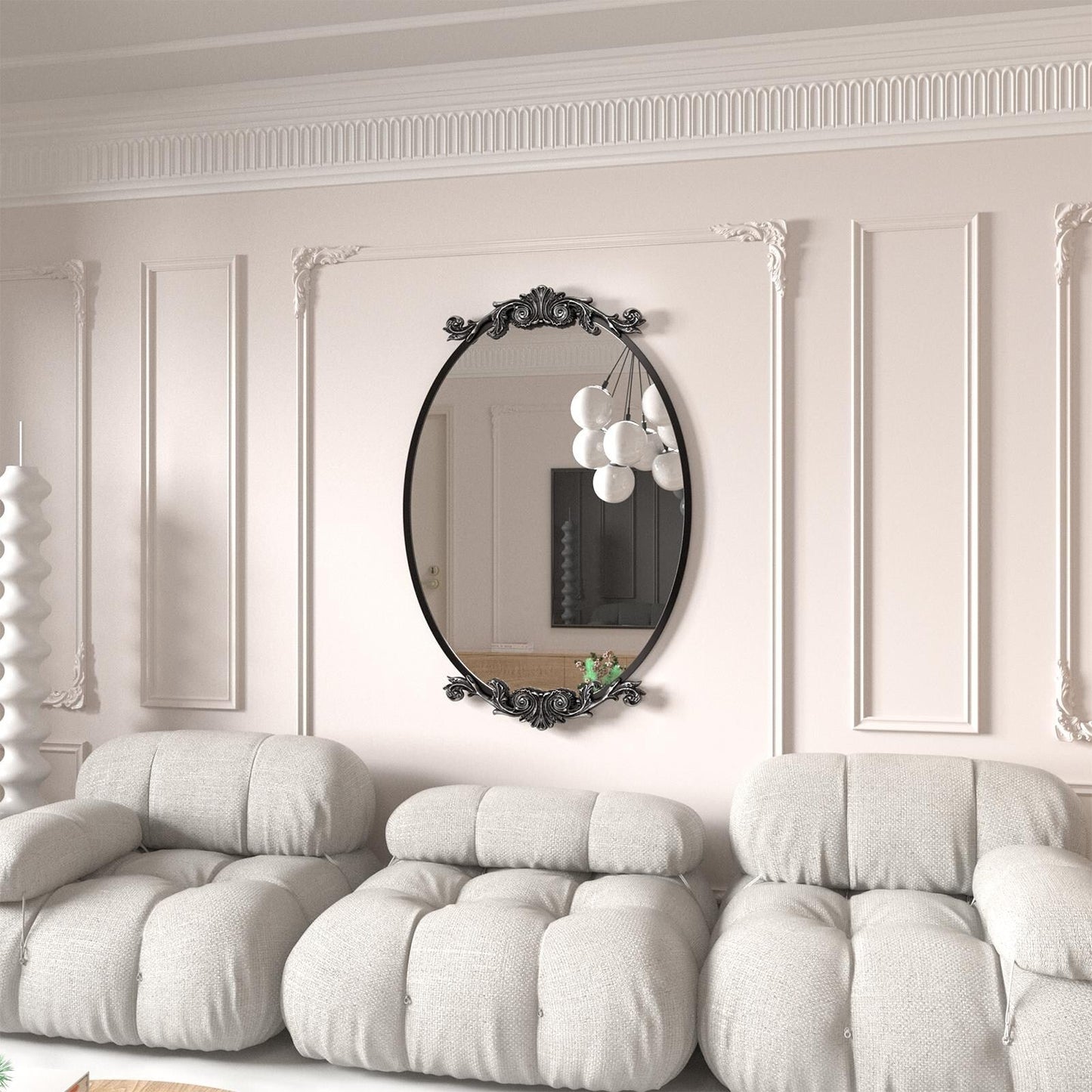 Miroir mural ovale vintage baroque orné