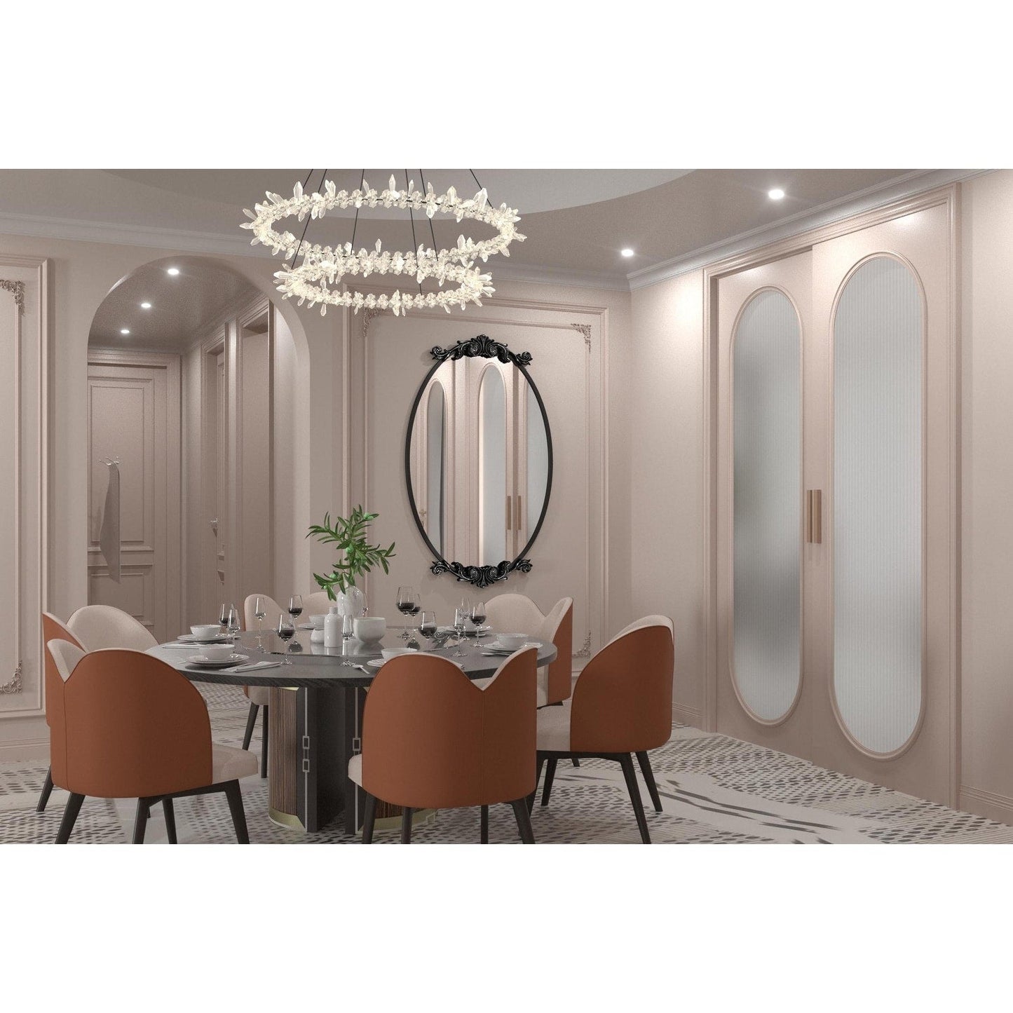 Miroir mural ovale vintage baroque orné