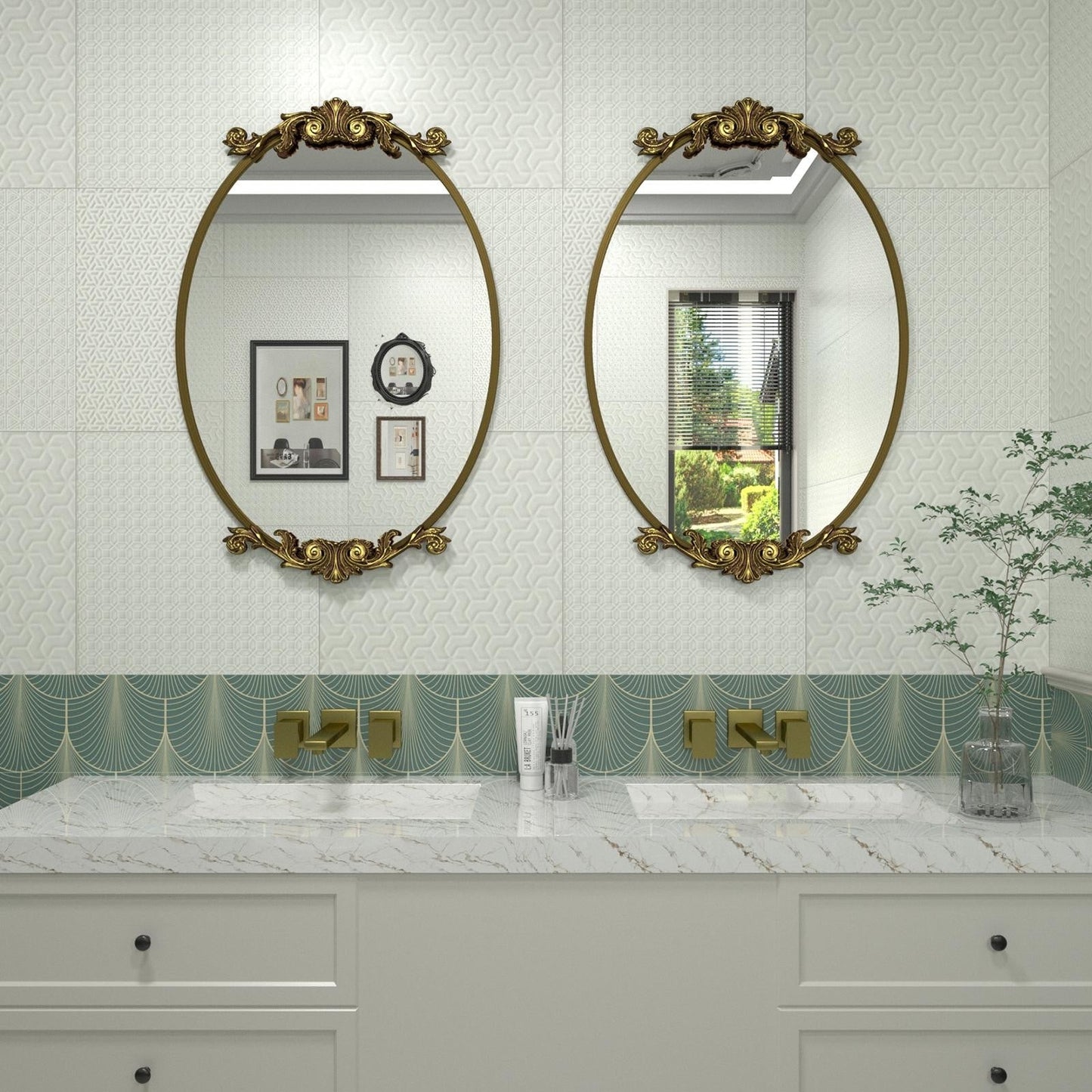 Miroir mural ovale vintage baroque orné