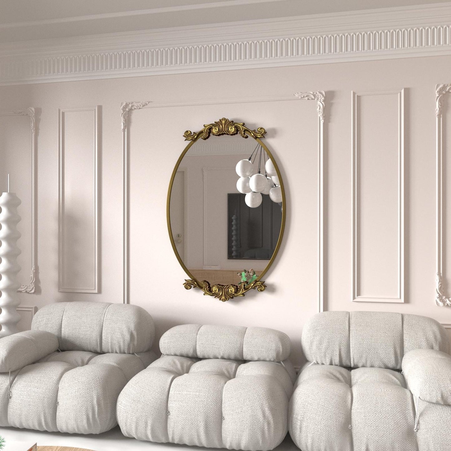 Miroir mural ovale vintage baroque orné
