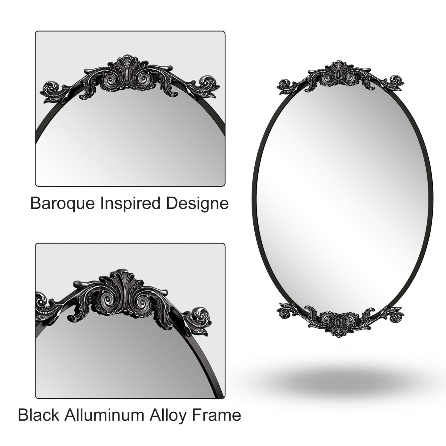 Miroir mural ovale vintage baroque orné