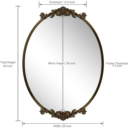 Miroir mural ovale vintage baroque orné