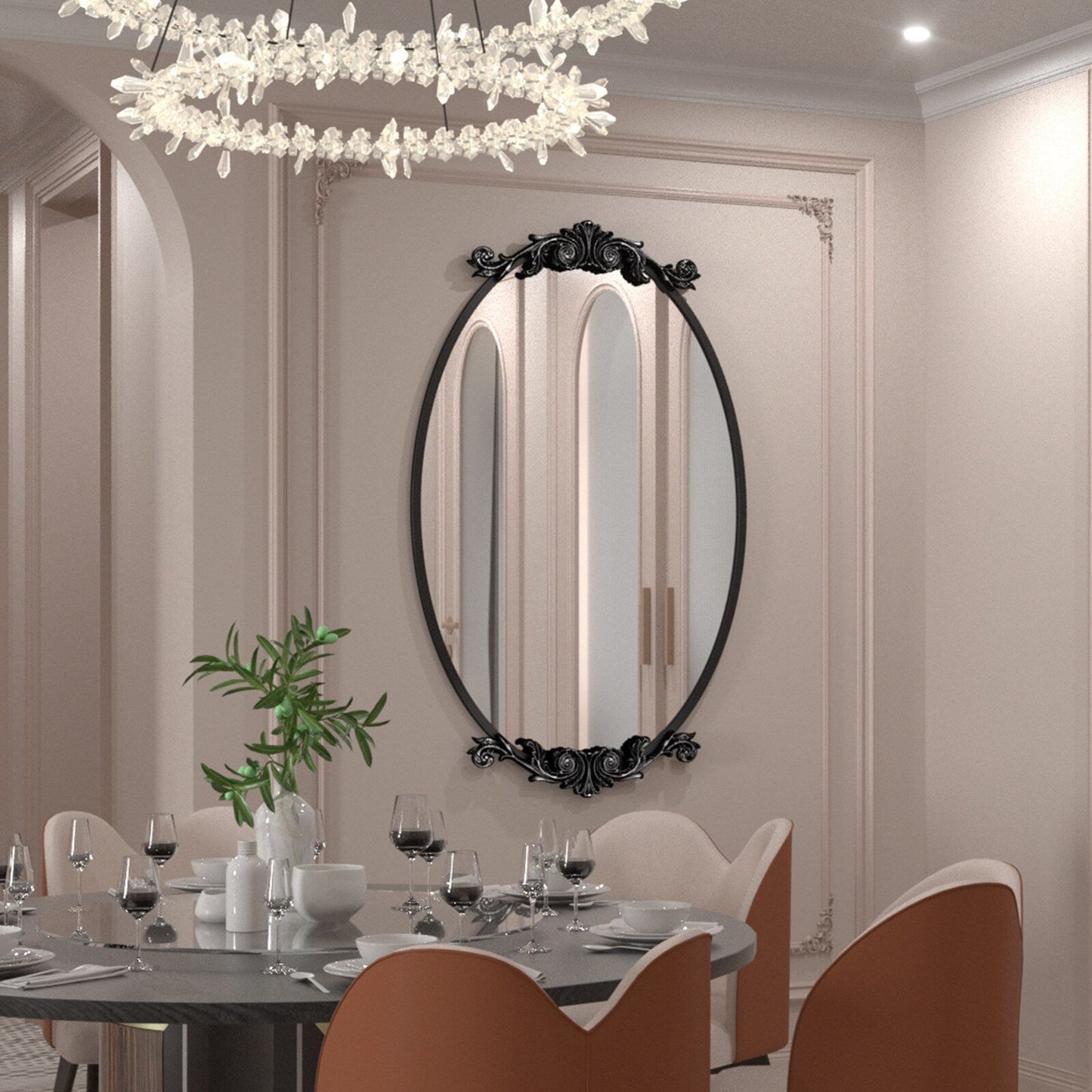 Miroir mural ovale vintage baroque orné