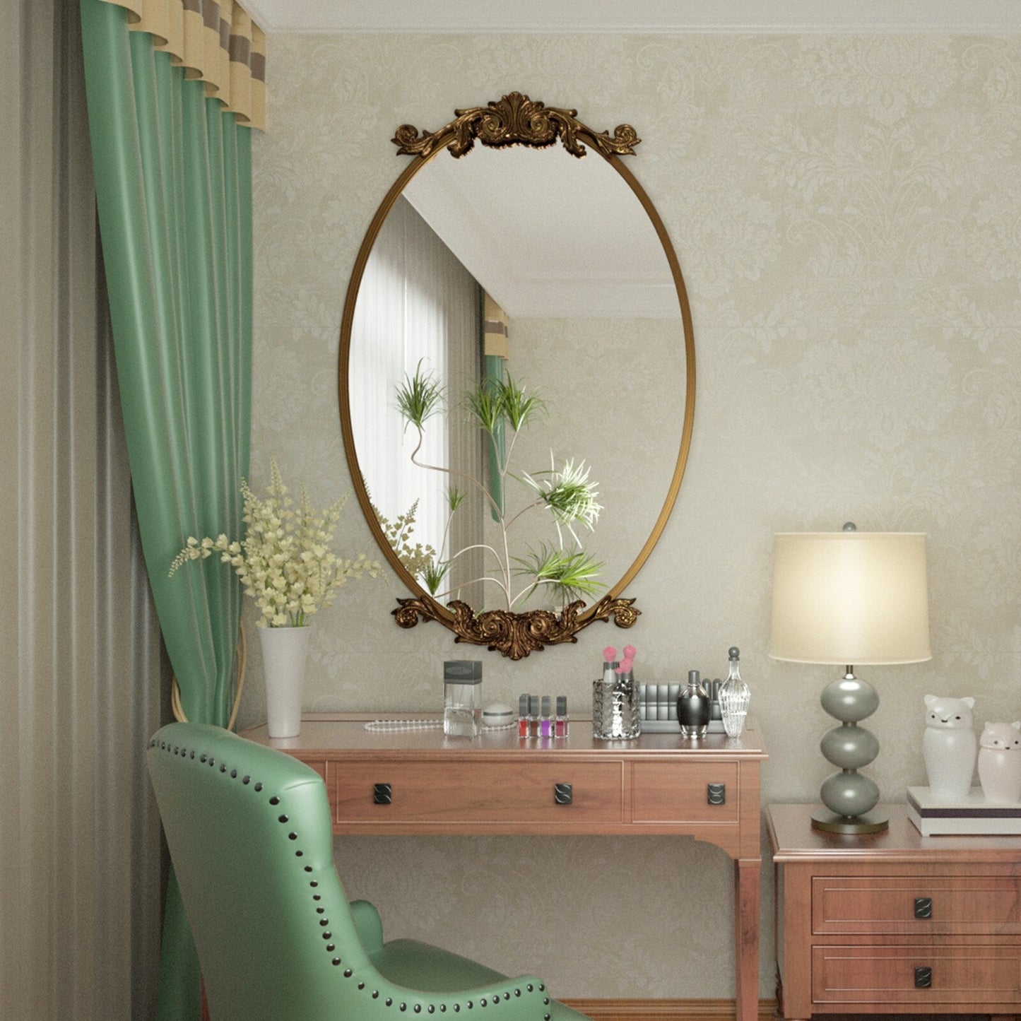 Miroir mural ovale vintage baroque orné