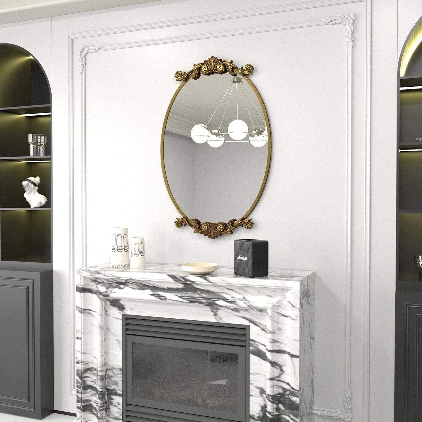 Miroir mural ovale vintage baroque orné